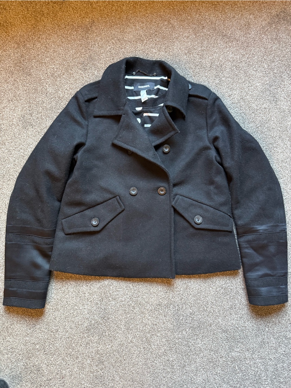 Diesel Women's Black Double-Breasted Wool Peacoat